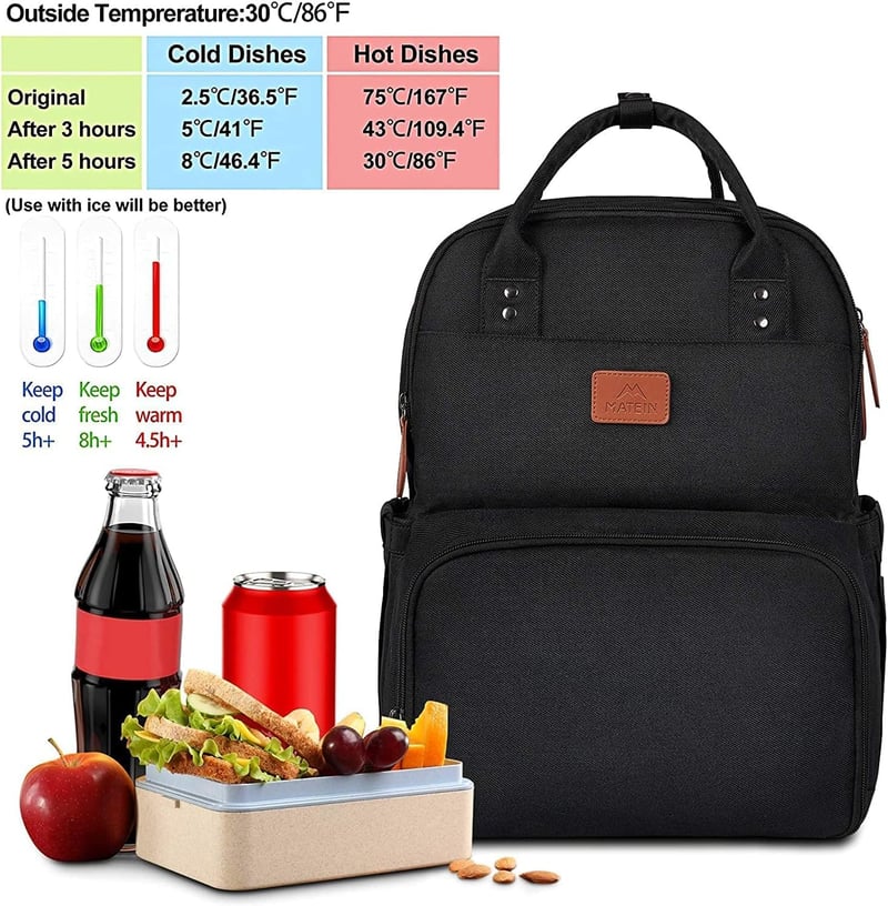 MATEIN 17 Hüvelyk Laptop Hátizsák Hűtőtáskával, USB Porttal, Utazáshoz és Munkához - 17.3 inch, Black