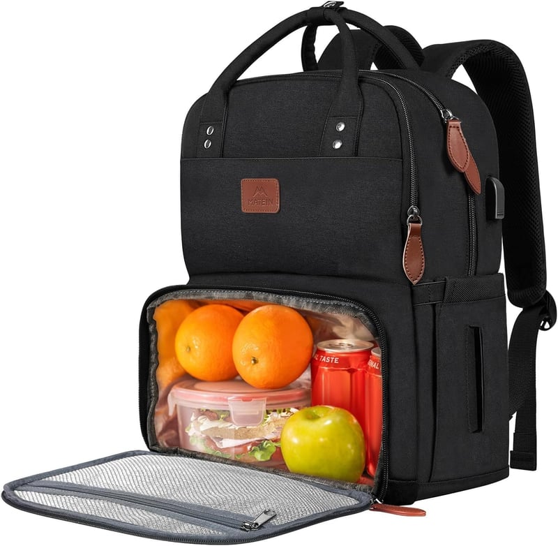 MATEIN 17 Hüvelyk Laptop Hátizsák Hűtőtáskával, USB Porttal, Utazáshoz és Munkához - 17.3 inch, Black