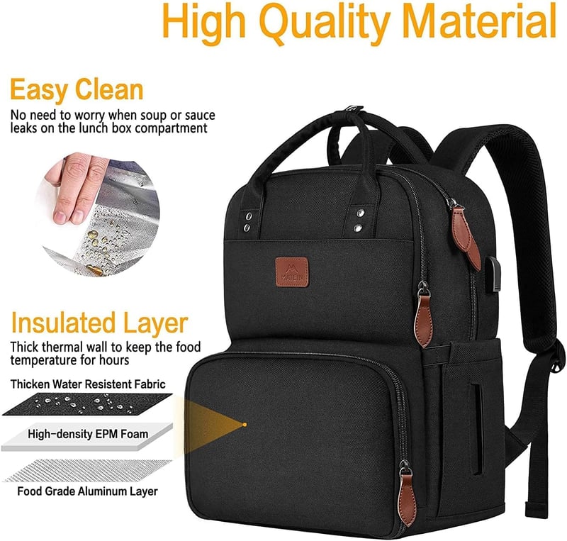 MATEIN 17 Hüvelyk Laptop Hátizsák Hűtőtáskával, USB Porttal, Utazáshoz és Munkához - 17.3 inch, Black