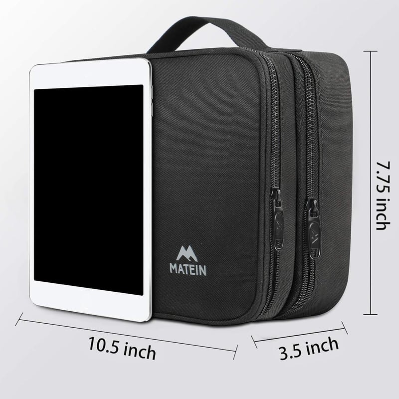MATEIN Kábel Rendszerező Táska, 3-Rétegű Utazási Elektronikai Szervező, Nagy Kapacitású Töltő Tartó iPad Mini Kompatibilis, Fekete