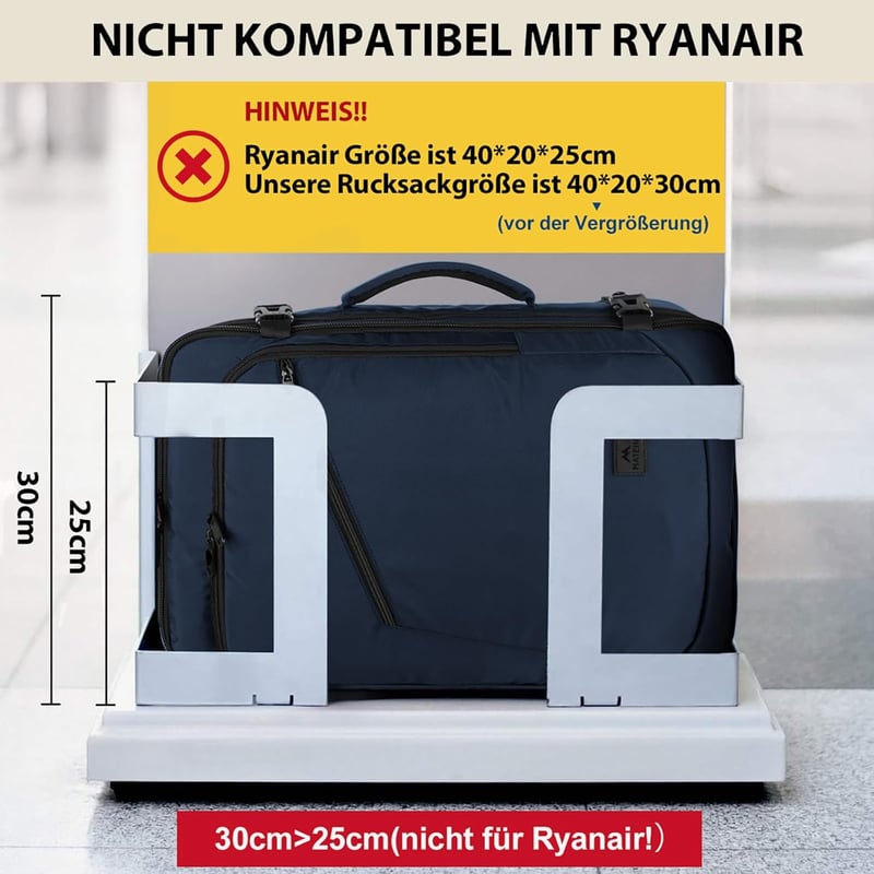 MATEIN Kézipoggyász Hátizsák Repülőgépre - Unisex Utazótáska 40x25x20cm, Kék, 700g - Fedélzeti Táska Fapados Járatokra