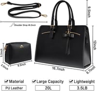 MATEIN Női Laptop Táska 15,6" - Vízálló PU Bőr Válltáska USB Töltőporttal, Kivehető Kulcstartóval és Kiegészítő Clutch Táskával - Fekete 3
