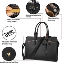 MATEIN Női Laptop Táska 15,6" - Vízálló PU Bőr Válltáska USB Töltőporttal, Kivehető Kulcstartóval és Kiegészítő Clutch Táskával - Fekete 5