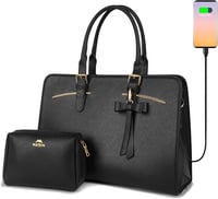 MATEIN Női Laptop Táska 15,6" - Vízálló PU Bőr Válltáska USB Töltőporttal, Kivehető Kulcstartóval és Kiegészítő Clutch Táskával - Fekete 1