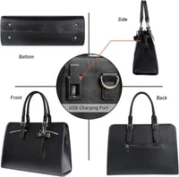 MATEIN Női Laptop Táska 15,6" - Vízálló PU Bőr Válltáska USB Töltőporttal, Kivehető Kulcstartóval és Kiegészítő Clutch Táskával - Fekete 4