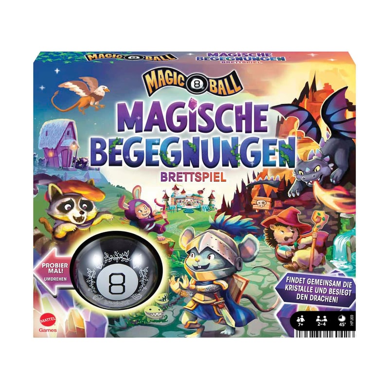 Kooperatívna spoločenská hra Mattel Games Magic 8 Ball Magické stretnutia pre 2 – 4 hráčov, od 7 rokov, nemecká verzia, HPJ69, viacfarebná