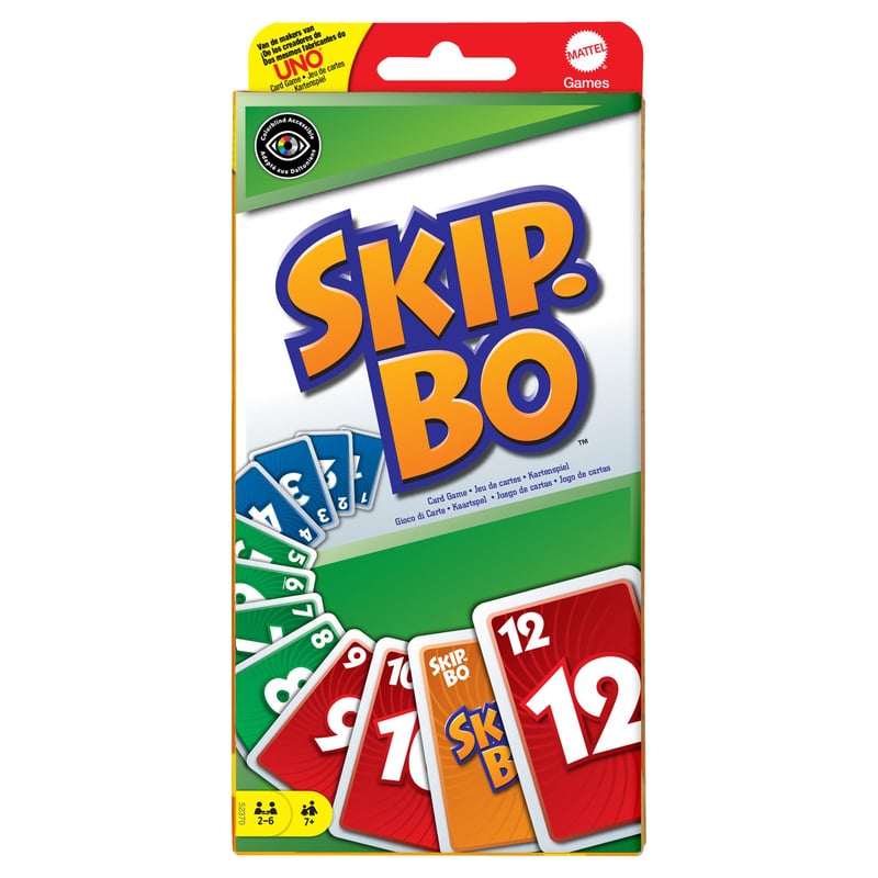 Kartácová hra Mattel Games Skip-Bo rodinná spoločenská hra pre 2–6 hráčov od 7 rokov pre deti aj dospelých na cesty 52370