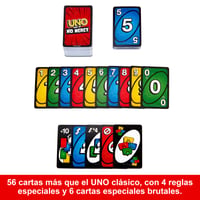 Kartárová hra Mattel Games UNO No Mercy – 56 kariet navyše, tvrdé akčné karty a brutálne pravidlá, od 7 rokov (HWV18) 3