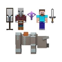 Mattel Minecraft JJT18 Útok na dedinu 3 akčné figúrky a súprava 3 doplnkov – Steve – 8,3 cm zberateľská súprava figúrok 1