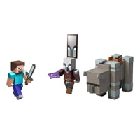 Mattel Minecraft JJT18 Útok na dedinu 3 akčné figúrky a súprava 3 doplnkov – Steve – 8,3 cm zberateľská súprava figúrok 6