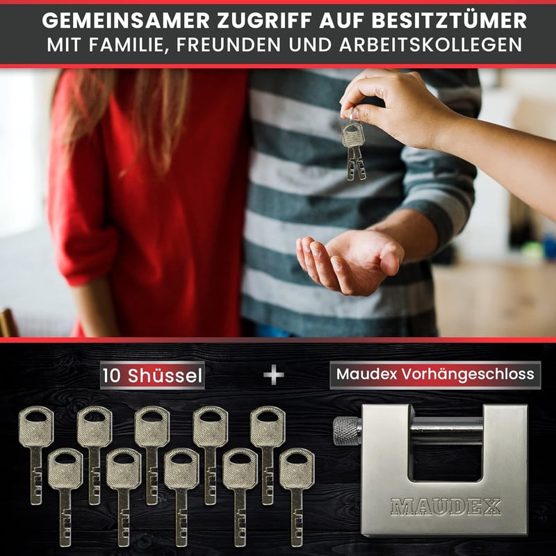 Maudex MDP/70 Biztonsági Lakat 70mm - Fúrásálló Cilinder 10 Kulccsal - Garázs Raktár Motor Védelem Ezüst