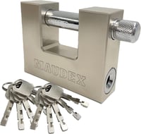 Maudex MDP/70 Biztonsági Lakat 70mm - Fúrásálló Cilinder 10 Kulccsal - Garázs Raktár Motor Védelem Ezüst 1