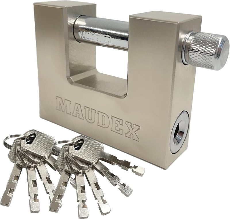 Maudex MDP/70 Biztonsági Lakat 70mm - Fúrásálló Cilinder 10 Kulccsal - Garázs Raktár Motor Védelem Ezüst
