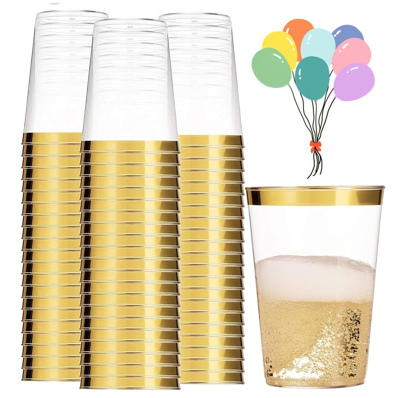mauepersu 50 ks zlatých plastových pohárov 280 ml opakovane použiteľné elegantné párty poháre na šampanské, víno, koktaily, pivo, martini, sódu a dezerty