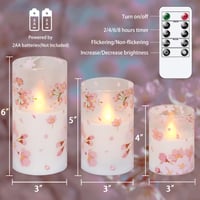 Mavandes LED svijeća u staklu s efektom plamena, daljinskim upravljačem i timerom, dizajn trešnjinog cvijeta, od pravog voska, 3 komada, 7,5 cm x 10, 12,5, 15 cm, toplo bijelo svjetlo 4