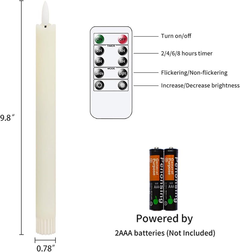 Mavandes LED gyertya távirányítóval, időzítővel, 25cm, 4db szett, meleg fény - 25 Cm-ivory-4