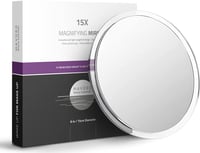 Oglindă cosmetică și de machiaj cu mărire Mavoro de 15 cm, cu 3 ventuze puternice, mărire 15X, oglindă portabilă de călătorie 1