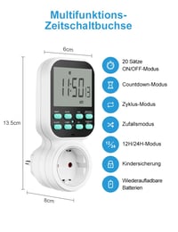 Maxcio digitalni utični timer s odbrojavanjem i cikličkim načinom rada, 20 tjednih programa, funkcija nasumičnog načina rada protiv provale, za unutarnju upotrebu, 1 kom 2