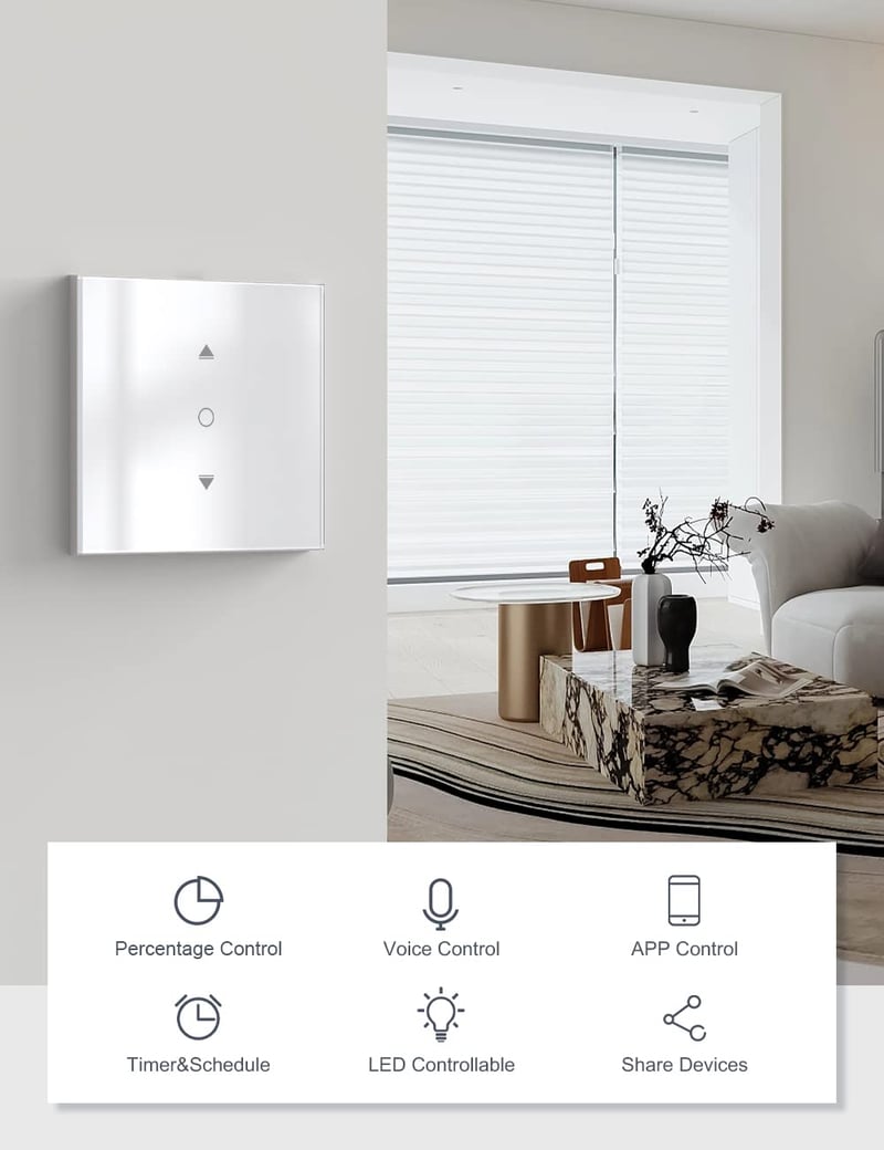 Maxcio WiFi Redőnykapcsoló 4 db - Alexa és Google Home Kompatibilis, Százalékos Vezérlés, Időzítő, Hangvezérlés, Okosotthon Redőnyvezérlő