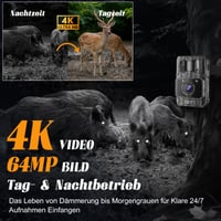 Cameră de vânătoare MAXDONE cu transmitere prin aplicație mobilă, cameră de supraveghere a faunei cu rezoluție 4K 64MP 3