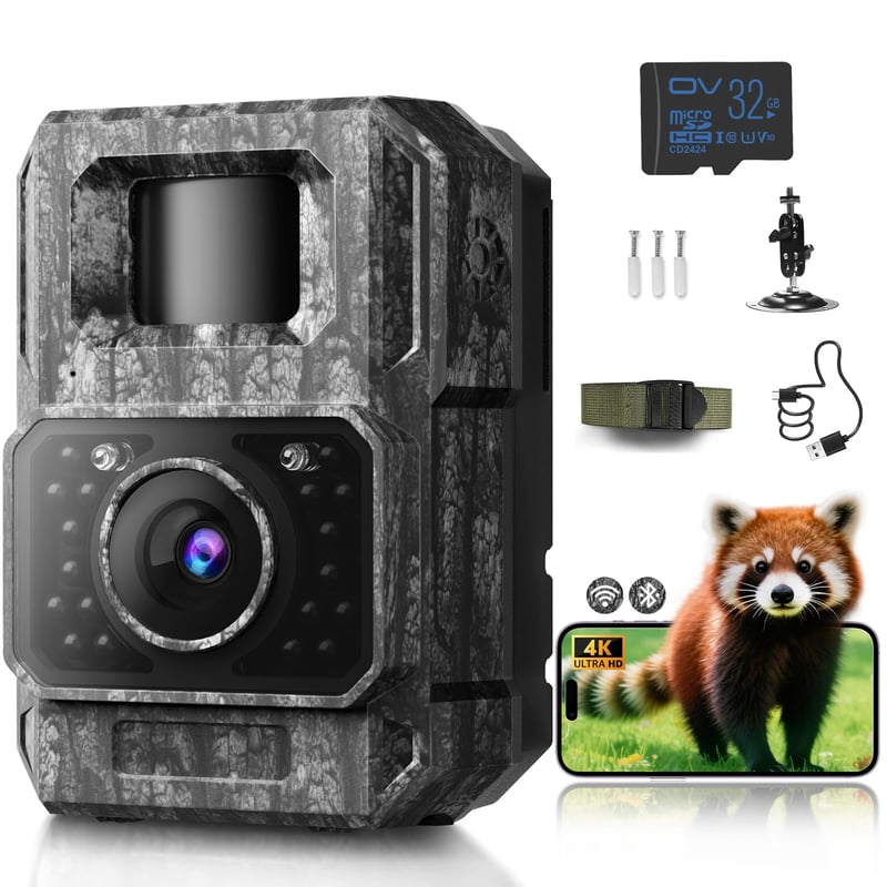 Cameră de vânătoare MAXDONE cu transmitere prin aplicație mobilă, cameră de supraveghere a faunei cu rezoluție 4K 64MP