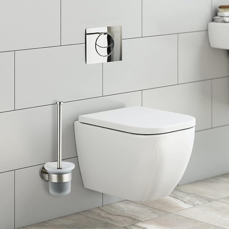 MaxDoux Fali WC Kefe Tartó Rozsdamentes Acél és Üveg Fürdőszobai Szett