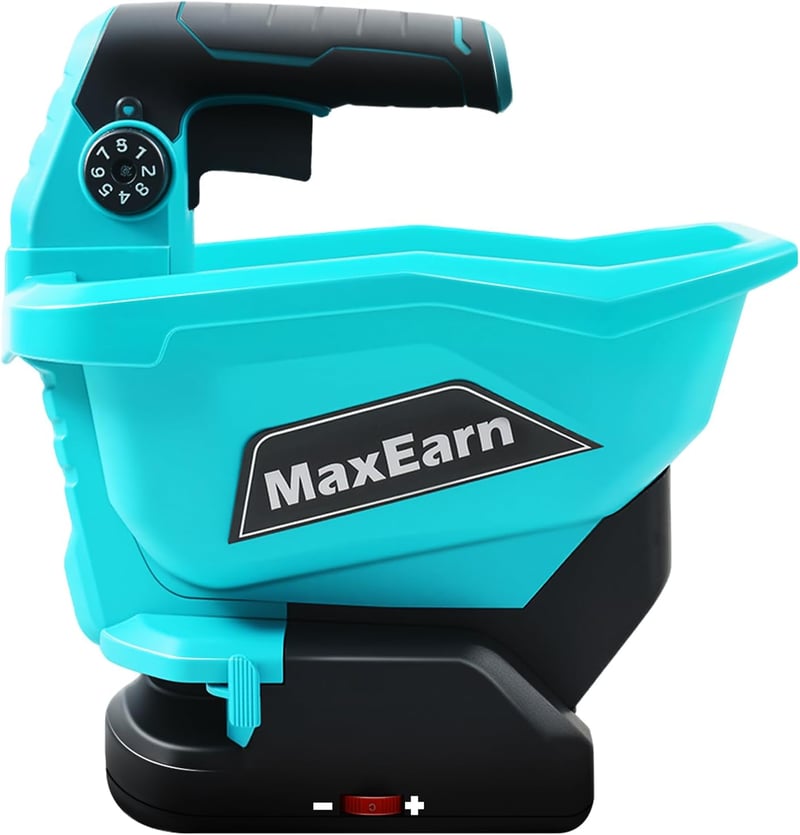 MaxEarn Műtrágyaszóró Makita 18V Akkumulátorhoz - Állítható Szórásszélesség, Hordozható Kézi Szóró Fűmaghoz, Műtrágyához, Útszóró Sóhoz, 740