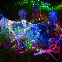 Maxee Halloween Világító Koponya Szett - 1 Koponya és 2 Csontváz Kéz, 4 LED Fényfüzérrel (Zöld és Kék), 3 Világítási Móddal - Kültéri Kerti  6