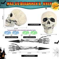 Maxee Halloween Világító Koponya Szett - 1 Koponya és 2 Csontváz Kéz, 4 LED Fényfüzérrel (Zöld és Kék), 3 Világítási Móddal - Kültéri Kerti  5