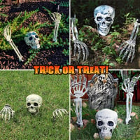 Maxee Halloween Világító Koponya Szett - 1 Koponya és 2 Csontváz Kéz, 4 LED Fényfüzérrel (Zöld és Kék), 3 Világítási Móddal - Kültéri Kerti  3
