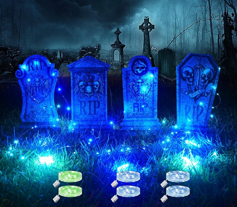 Maxee Halloween világító sírkövek szett 4 db + 3m tündérfény, kültéri dekoráció