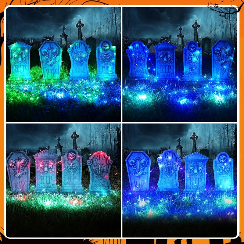 Maxee Halloween világító sírkövek szett 4 db + 3m tündérfény, kültéri dekoráció