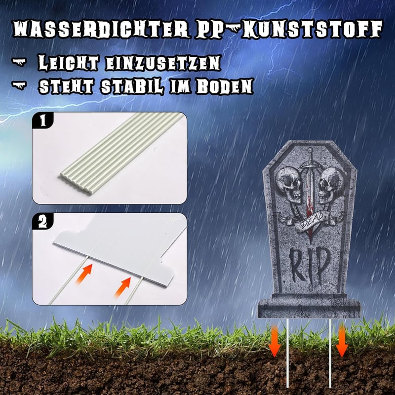 Maxee Halloween világító sírkövek szett 4 db + 3m tündérfény, kültéri dekoráció