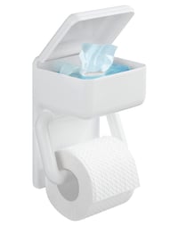 Suport pentru hârtie igienică Maximex cu poliță 2 în 1, plastic, montabil pe perete, 16 x 20 x 11 cm 1