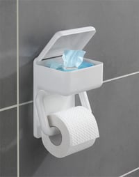 Suport pentru hârtie igienică Maximex cu poliță 2 în 1, plastic, montabil pe perete, 16 x 20 x 11 cm 3