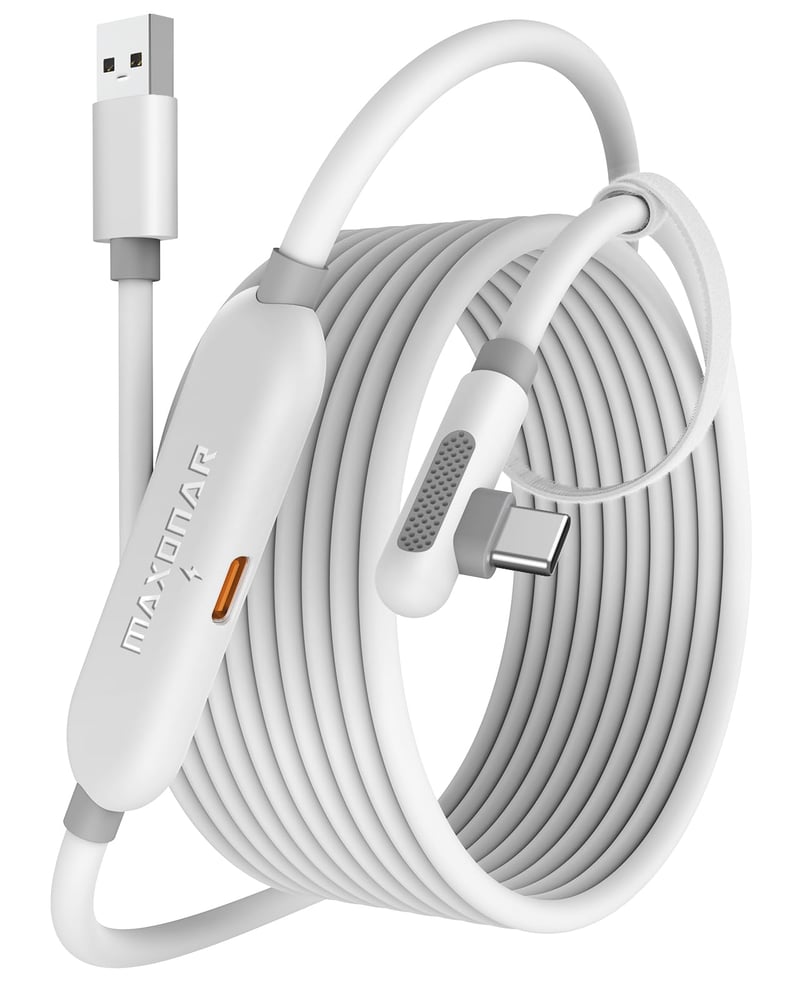 Maxonar Link kábel 5 m USB 3.0 – USB-C nabíjací port, VR prepojovací kábel, biely