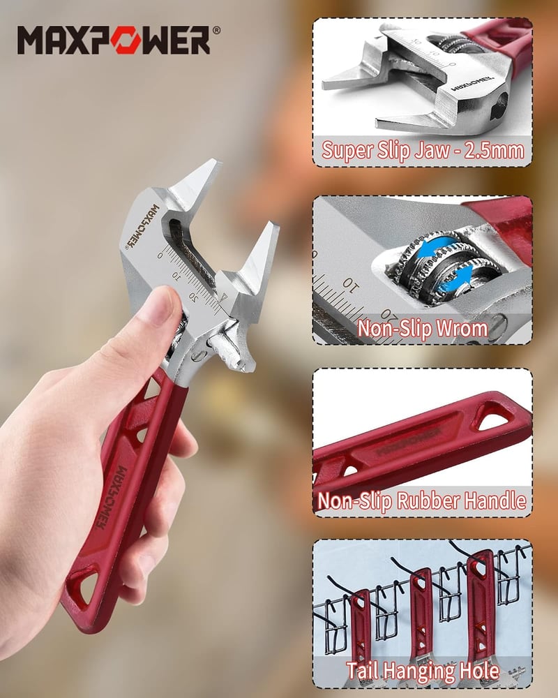 MAXPOWER 150 mm állítható villáskulcs 30 mm maximális nyílással, állítható kulcs, piros markolat