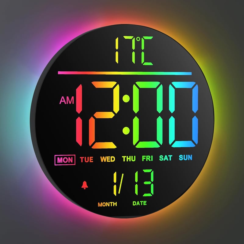 Maxstar 10 Hüvelykes Digitális Falióra Távirányítóval, RGB LED Kijelző, Hőmérsékletes Ébresztőóra - 10 INCH, Black