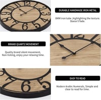 Ceas de perete Maxstar în stil antic, 40 cm, bronz, vintage, lemn, rotund, silențios, fără ticăit, decor de perete pentru sufragerie 3