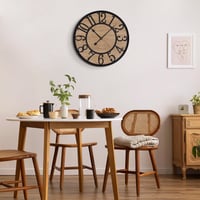 Ceas de perete rustic silențios Maxstar 61 cm, negru, metal și lemn, cifre arabe, ceas de perete cu baterie pentru sufragerie, dormitor, birou 5