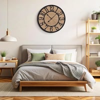 Ceas de perete rustic silențios Maxstar 61 cm, negru, metal și lemn, cifre arabe, ceas de perete cu baterie pentru sufragerie, dormitor, birou 6