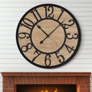 Ceas de perete decorativ Maxstar 34 cm, stil vintage, negru, mecanism silențios fără ticăit, pe baterii, pentru casă, bucătărie, birou