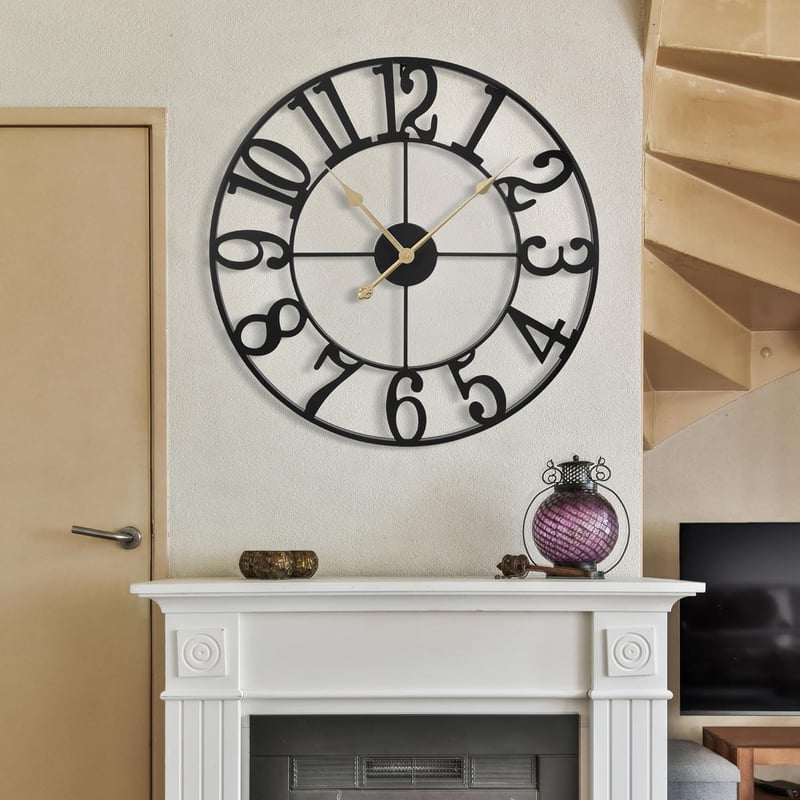 Maxstar Nagy Falióra 60 cm - Zajtalan Működésű, Arab Számlapos, Elemes Quartz Óraszerkezet, Vintage Stílusú Dekoráció Nappaliba, Konyhába, H
