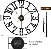 Maxstar Nagy Falióra 60 cm - Zajtalan Működésű, Arab Számlapos, Elemes Quartz Óraszerkezet, Vintage Stílusú Dekoráció Nappaliba, Konyhába, H 3