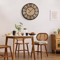 Ceas de perete rustic Maxstar cu funcționare silențioasă, cifre arabe, pe baterii, pentru living, dormitor, birou, 16 inchi, negru 5