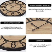 Ceas de perete rustic Maxstar cu funcționare silențioasă, cifre arabe, pe baterii, pentru living, dormitor, birou, 16 inchi, negru 3