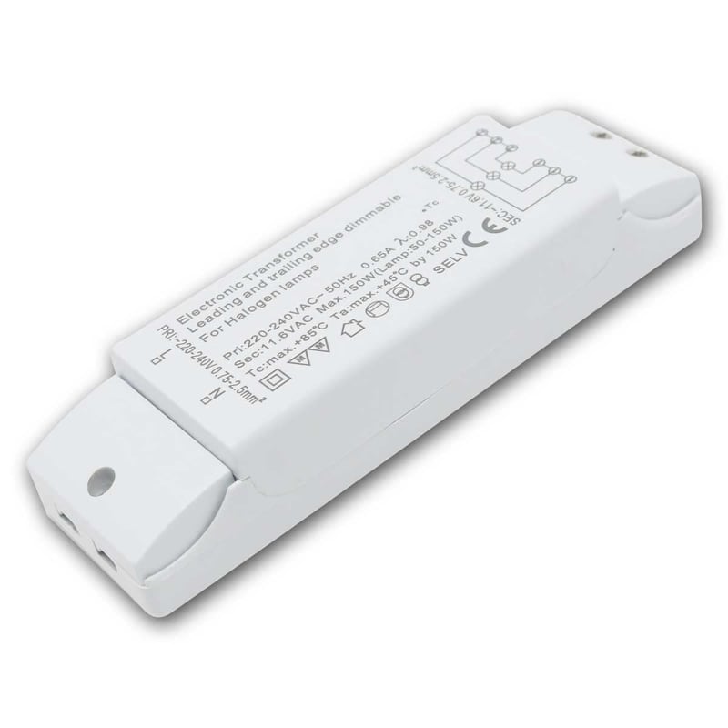 Transformator Halogen MAXTRACK ET-150 230V/12V 50-150W cu Protecție la Suprasarcină și Supraîncălzire, Alb, 160x46x30 mm, Nereglabil