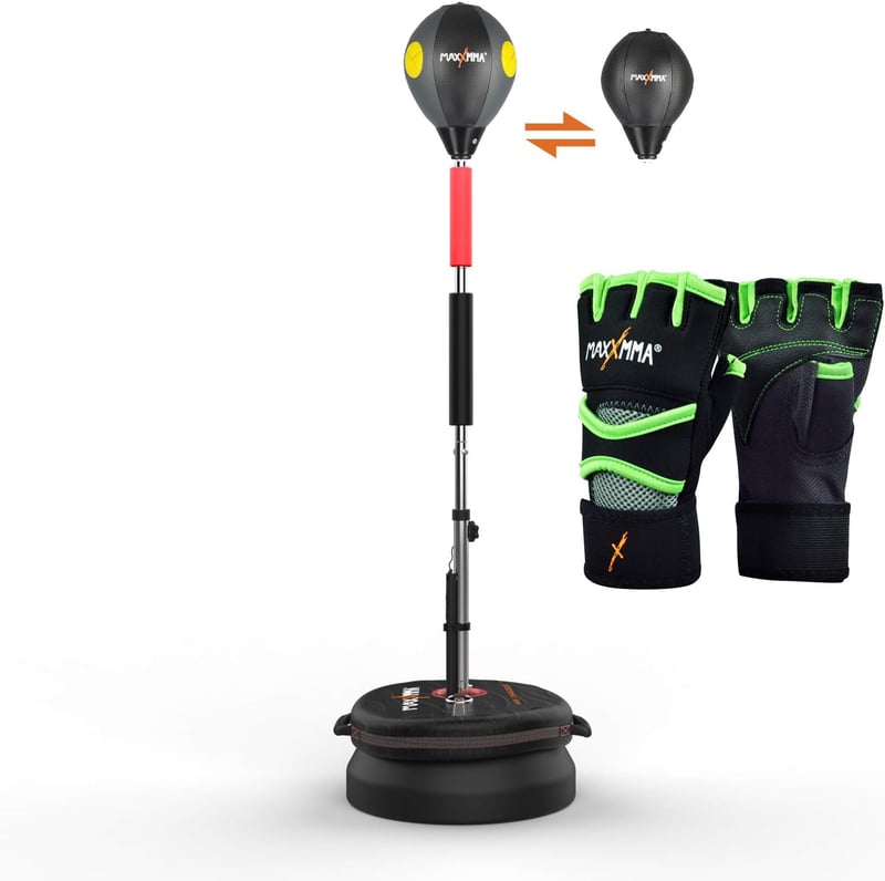 MaxxMMA Cobra reflexboxzsák állvánnyal, magasságállítható, 2 labdával és edzőkesztyűvel