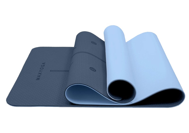 Modrá jogamatka MAXYOGA MaxDirect, 183x61 cm, TPE, protišmyková, s vyznačenými orientačnými bodmi