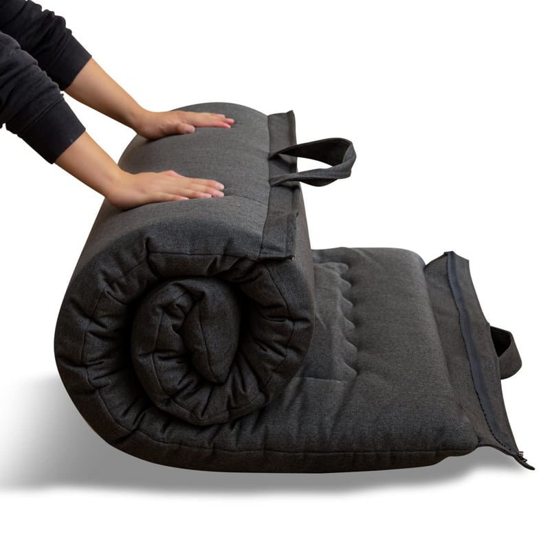 MAXYOYO összecsukható futon matrac hipoallergén hab, fogantyúval és cipzárral - sötétszürke - 135x190 cm